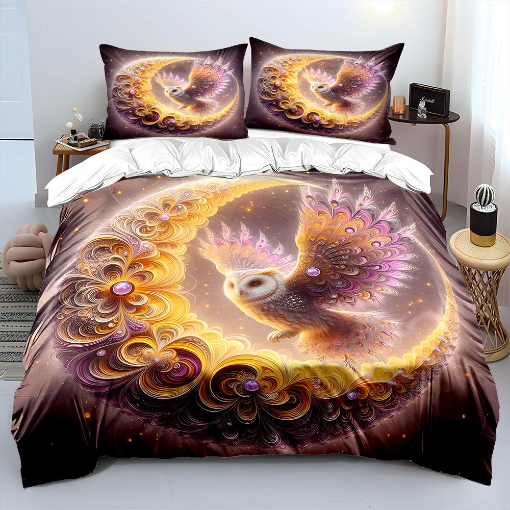 Elegant owl with moon Print Soft Comfortable Duvet Cover Bedding Set Included 1*Duvet Cover 2*Pillowcases Luxury gifts