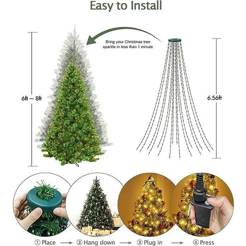 280/400L LED String Light Christmas Tree Waterfall Warm White & Colorful String Lights For Home Party Christmas Holiday Ambient Indoor Lights Decor
