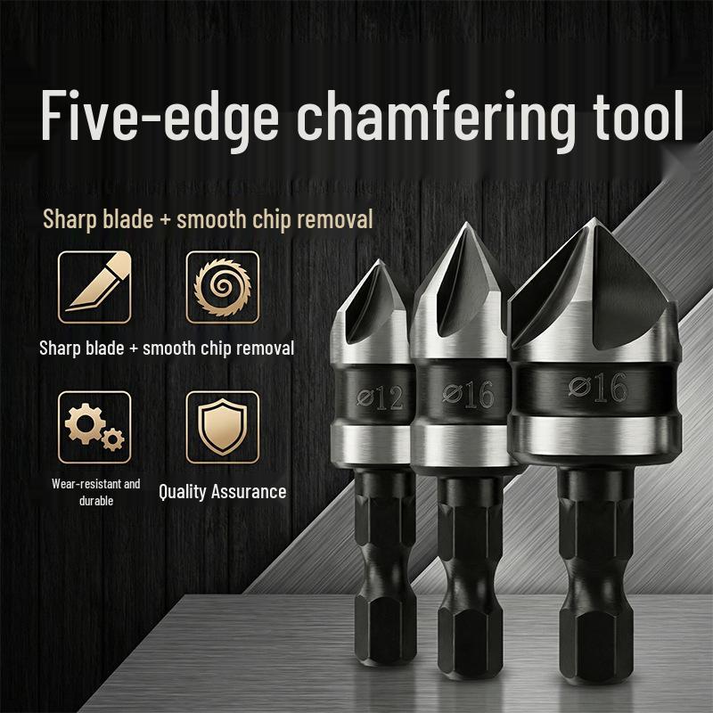 Wine Red 6pc 5-Flute Chamfering Tool & 3pc Woodworking Hole Opener Set