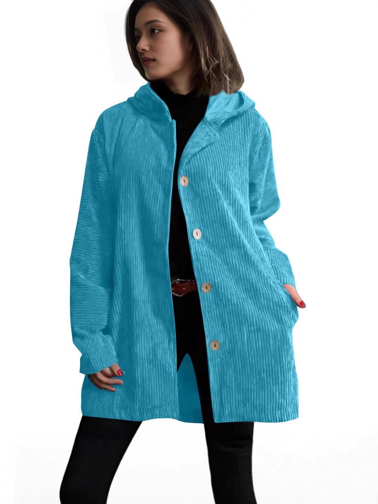 2025 Women's European & American Corduroy Hooded Loose Casual Cardigan Jacket