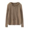 Damen 100% reiner Kaschmir Kapuzen-Cardigan-Pullover mit Streifen