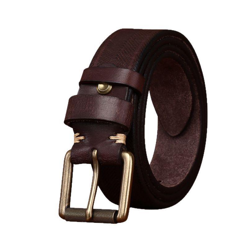 3.8Cm Wide Handmade Thickened Vegetable Tanned First Layer Cowhide Belt Men'S Genuine Leather Pin Buckle Casual Retro Denim Belt Men'S
