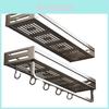 Space Aluminum Bathroom Wall Shelf With Hooks And Oxidized Finish For Toilet Storage