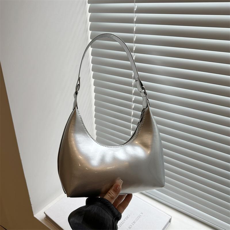 Premium texture underarm bag personalized retro glossy crescent bag trendy versatile shoulder bag women