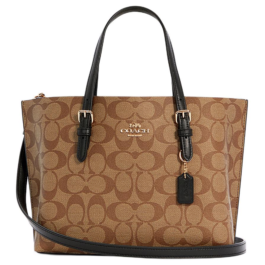 Coach Mollie Metallic Logo Imprint Charm Coated Canvas And Smooth Leather Tote Bag Women tote bags Brown C4250-IMCBI