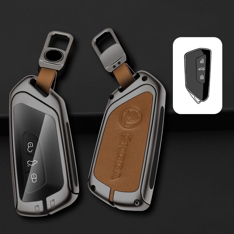 JKFB8 Zinc Alloy Car Smart Remote Key Case Bag Cover Protector Holder Shell For Skoda Octavia 4 8 A8 2020 2021 Keychain Accessories