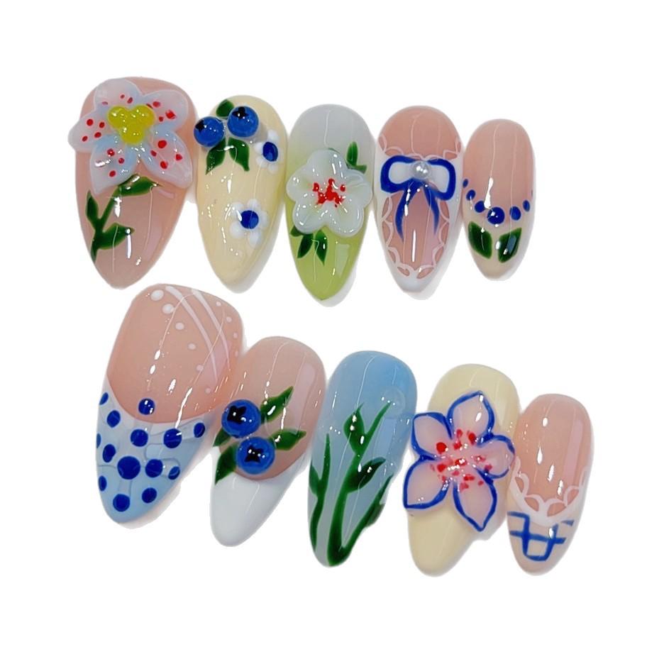 Handmade 3D French Style Multi-color Wearable Nail Tips