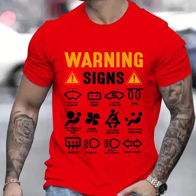 Koszulka dla Mężczyzn Odzież Zabawny Design Znaków Ostrzegawczych Samochodowych Męskie T-shirty Krótki Rękaw Letnie Koszulki Ubrania Y2k Topy Camisetas T-shirty Męskie