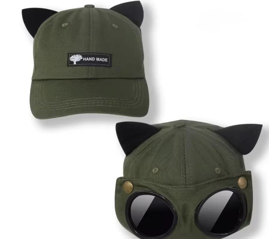 

Cute cat ears glasses baseball cap men and women spring summer sun protection sunglasses Hop Hop Sun Hat adult армія зелений колір