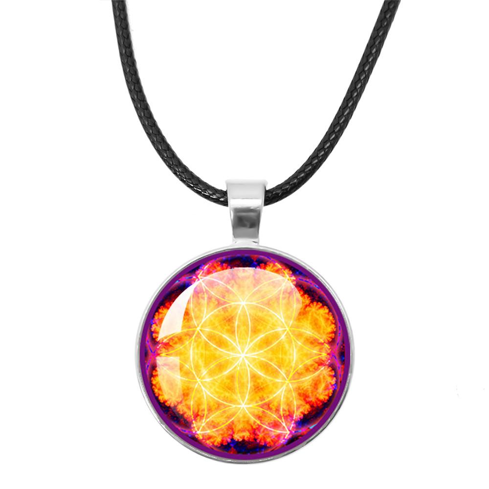 New Necklace Mandala Art Picture Rope Chain Glass Pendant Necklaces Sacred Geometry Yoga Om Fashion Jewelry Gift