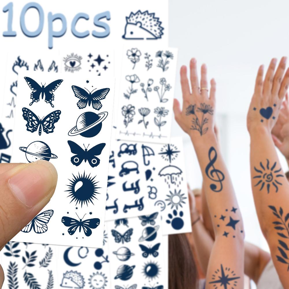 10sheets Cartoon Small Elements Butterfly Plant Tattoo Stickers For Face Body Temporary Tattoo Stickers Kids Creative Gifts