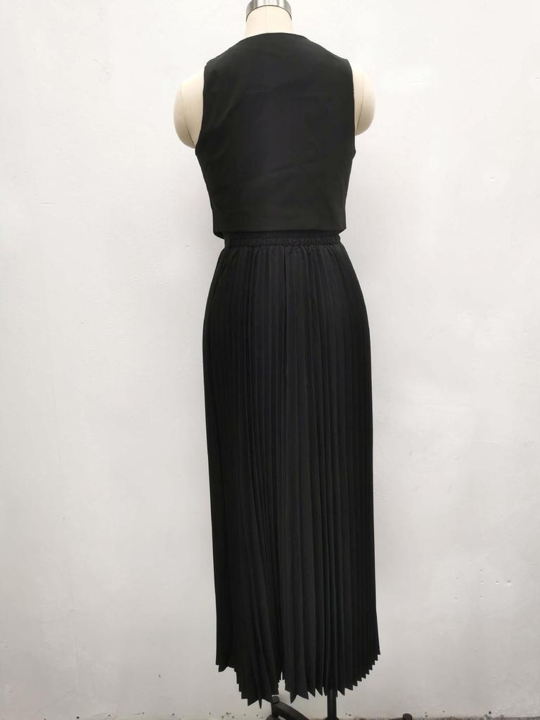 2025 African Style Women's Sleeveless Vest & Pleated Long Skirt Two-Piece Summer Set