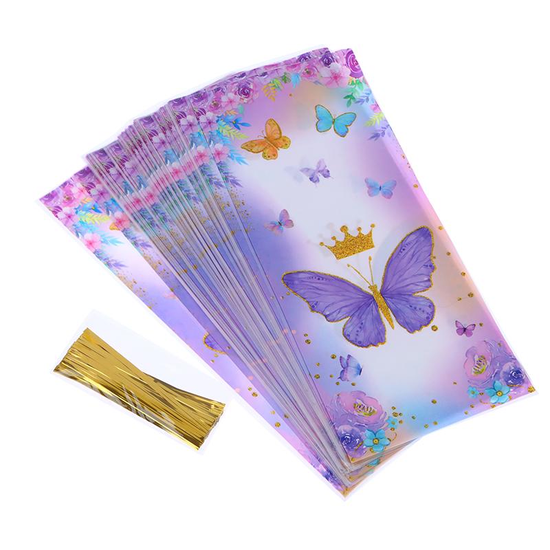 50 stk sommerfuglgodteripose med båndbånd Bursdagsfestdekorasjon Barnegavepakkepose Baby shower bryllupsrekvisita