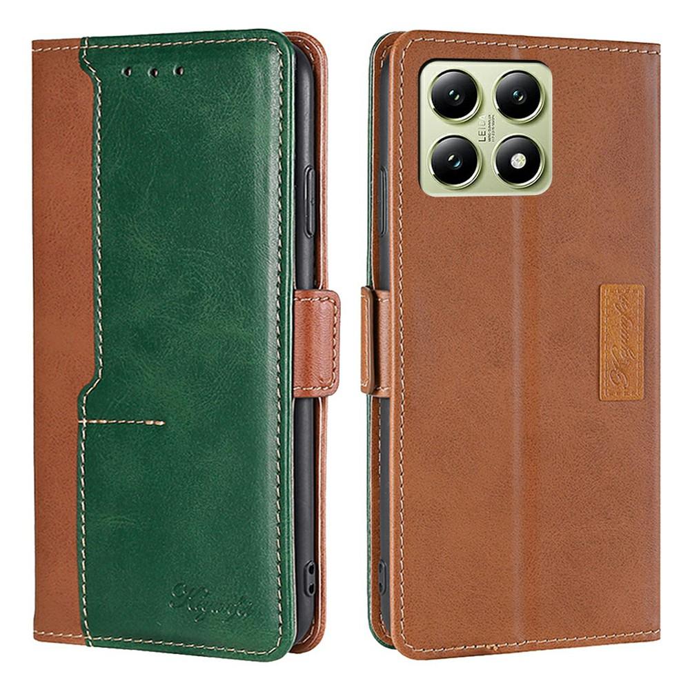 

For Xiaomi 14T Case Contrast Color Wallet Leather Phone Cover Light Brown+Green