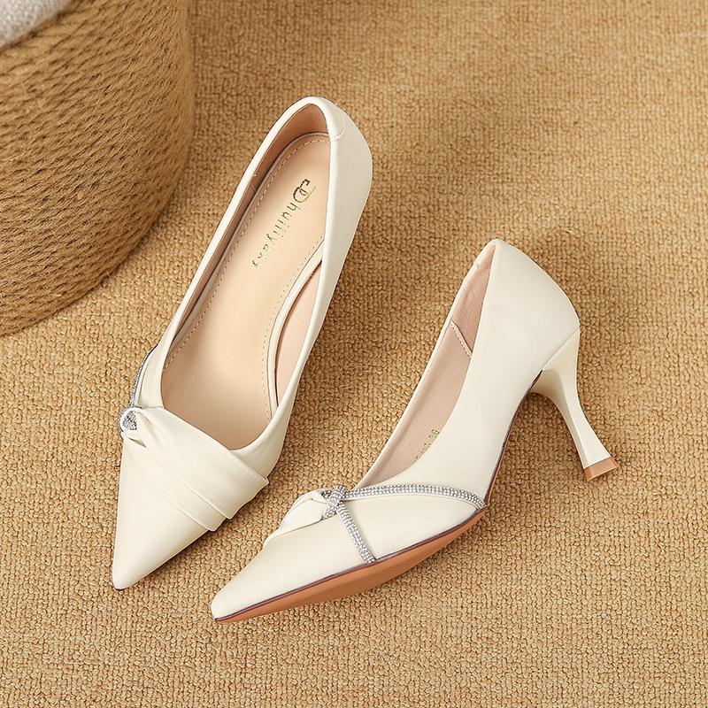 

B835-KR110 Huiliya rhinestone pointed high heels women s 2025 autumn new shoes professional shallow stilettos 39 абрикосовий