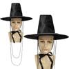 Cappello a tesa larga Cappello tradizionale Dinastia Ming Cappello piatto Coreano per Uomo Taglia Unica Protezione UV Cappello Nero Esibizione sul Palco