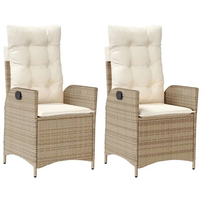VidaXL Chaises inclinables de jardin lot de 2 et coussins beige rotin 365268