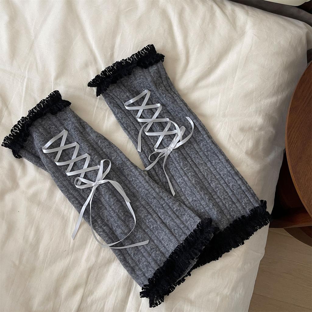 Winter Warm Knitted Leg Warmers Women Lolitas Harajuku Leg Covers Bowknot Flared Ruffle Trim Knee Highs Socks Leg Sleeves
