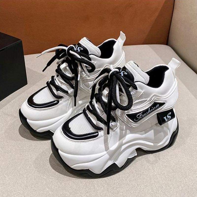 Dámské Kožené tenisky na vysoké platformě Nové boty 10CM silná podrážka Neformální boty Robustní táta sportovní tenisky