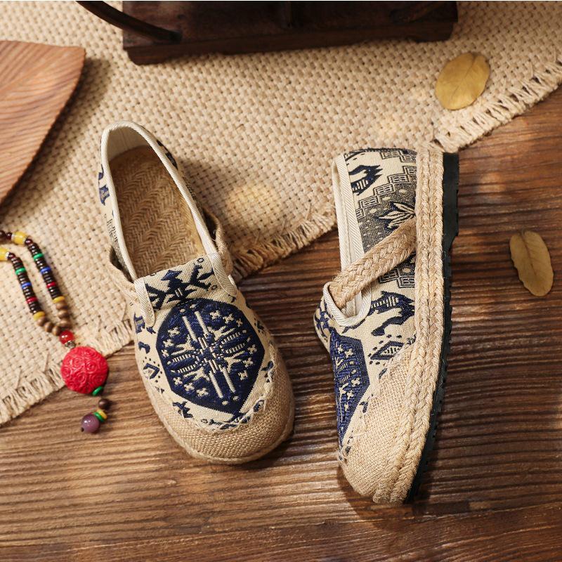 Trendy Ethnic Style Round Toe Cotton Linen Flat Shoes