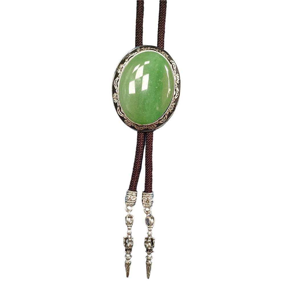 Western Vintage Braided Rope Bolo Tie with Oval Shape Stone Pendant Adjustable Cord Necktie Jewelry Necklace for Men
