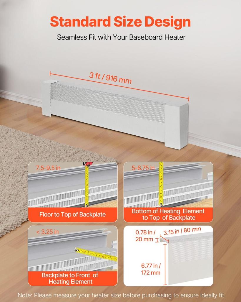 Baseboard Heater Covers, Basic Series 916 Mm Standard Electric Heating Unit Front Cover for Home Improvement, Heavy-duty Steel, Easy Installation for