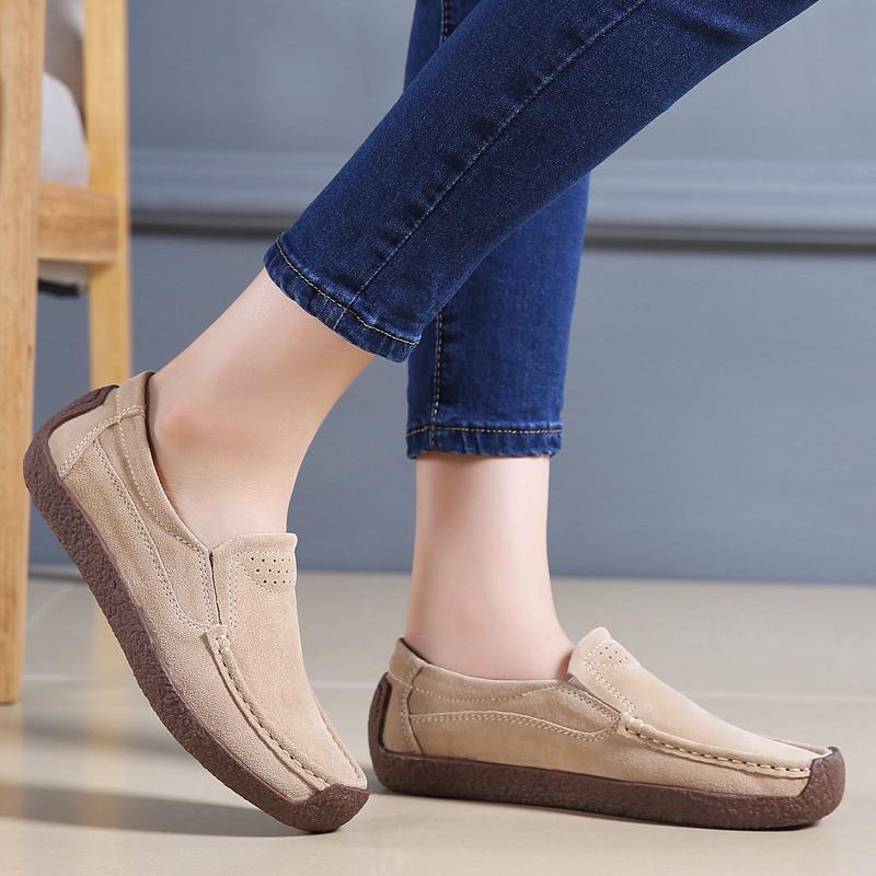 35-42 Frühling und Herbst Damen Anti-Fleece-Leder flache Schuhe Doudou Schuhe Damen flache Unterseite LoafersSchuhe