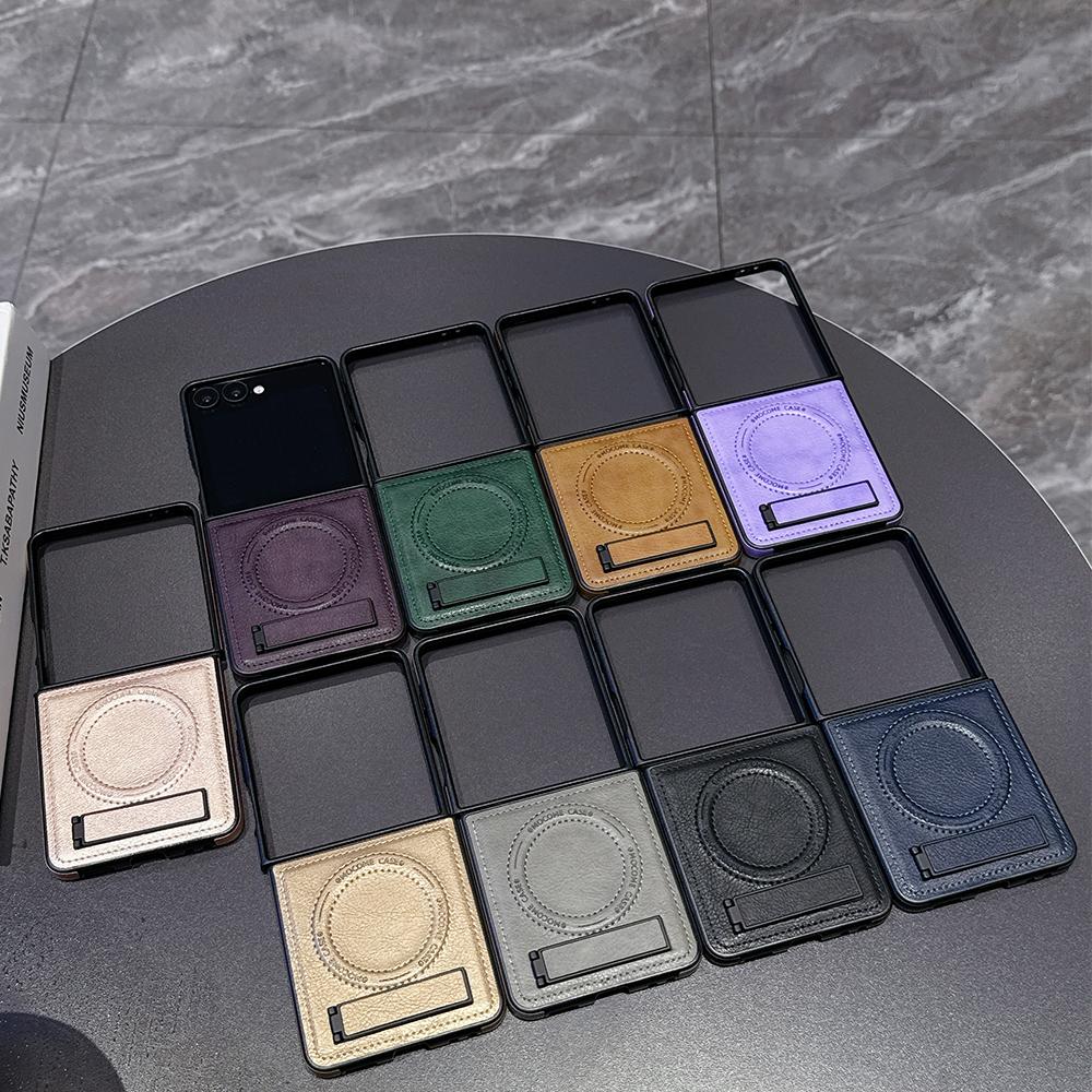 KEYSION Luxus PU Leder Magnetische Hülle für MagSafe für Samsung Galaxy Z Flip 7 5G 7 SE Ständer Kabelloses Laden Handyhülle