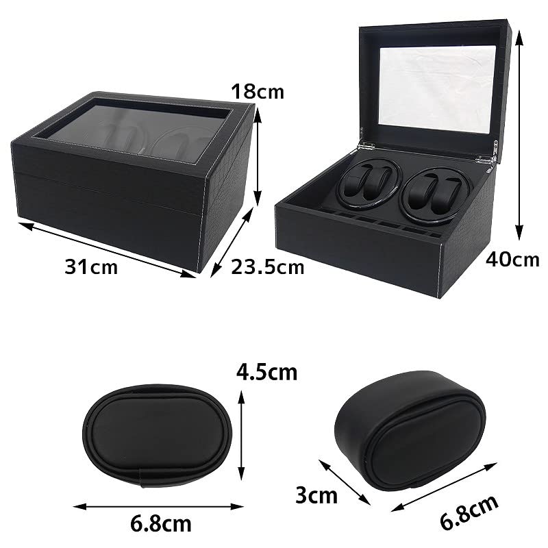 WNJAPAN Watch Holds 4 or 10 Automatic Quiet Popular Interior Crocodile Black PU Leather Winder, WM-02KU, Watches, Operation, Gift, Decor, Embossed,