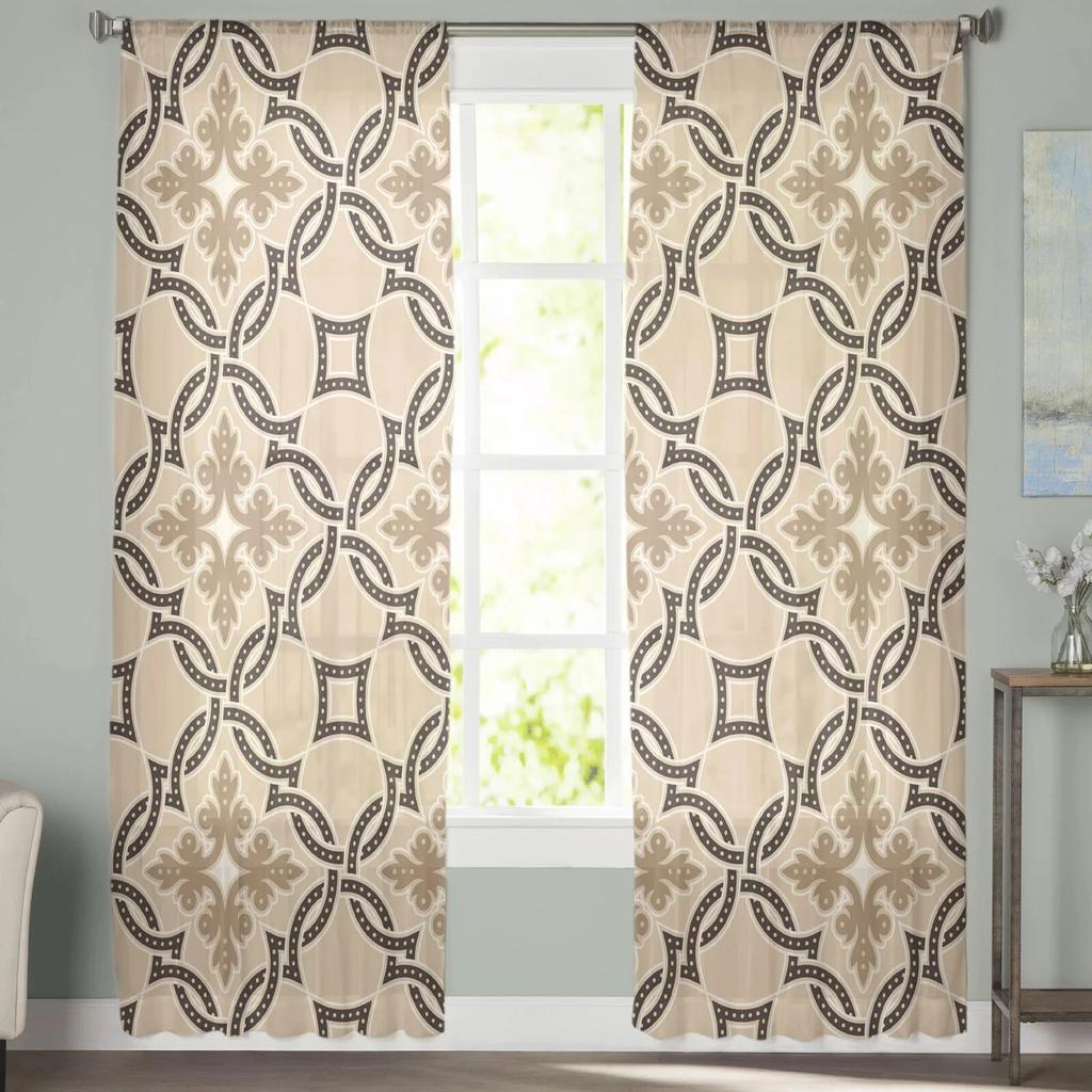 Květiny Linie Dekorace Oblouk Husté Tylové Závěsy do Obývacího Pokoje Kuchyně Ložnice Průsvitný Tyl pro Kavárnu Hotel Moderní Domácí Dekor