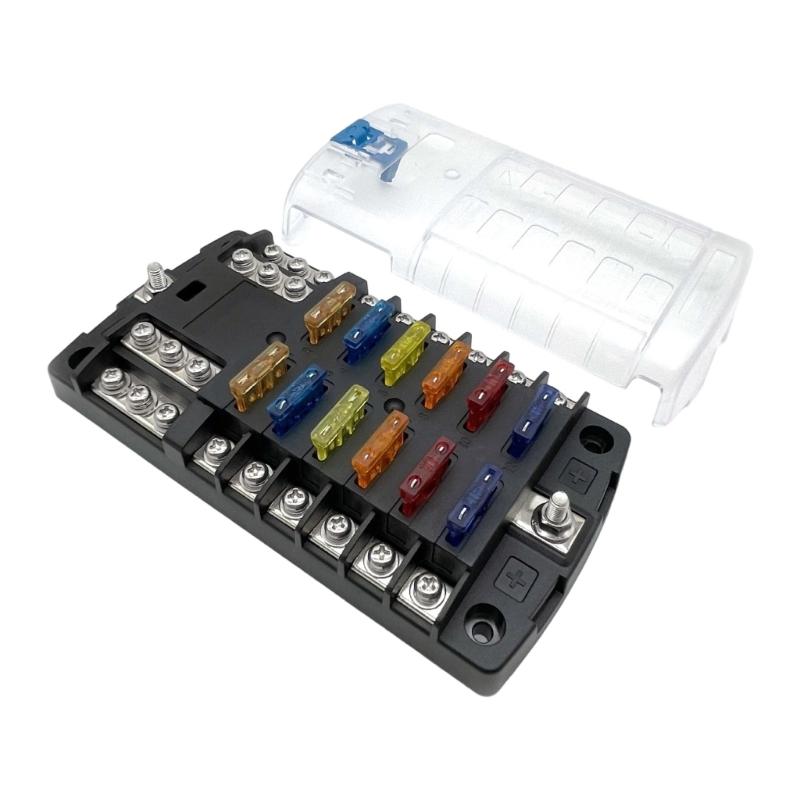 Portable Sturdy 12 Way Fuse Block Box With Negative Busbar for Automotive and Marine Applications Daily Casual Use