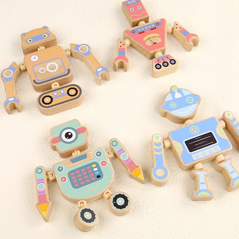Wooden Large Particle Building Blocks Animal Dinosaur Robot Assembling Toys Joints Rotatable Toys Toddlers Kids Educational Gift