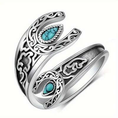 New European and American Wrapped Retro Moonflower Inlaid Drop-shaped Fashionable Adjustable Ring