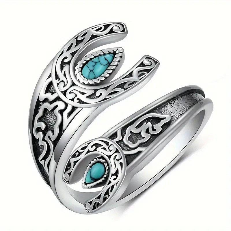 

New European and American Wrapped Retro Moonflower Inlaid Drop-shaped Fashionable Adjustable Ring one size(US size 6-13)