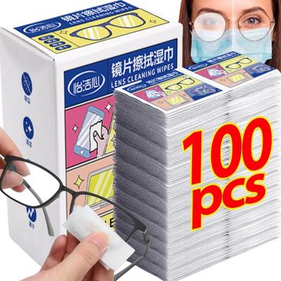 Lenços Umedecidos Antiembaçantes Descartáveis Pano de Limpeza para Óculos, Embalados Individualmente Ferramenta Limpadora de Lentes Telas Óculos para Celular, Óculos e Superfícies de Vidro