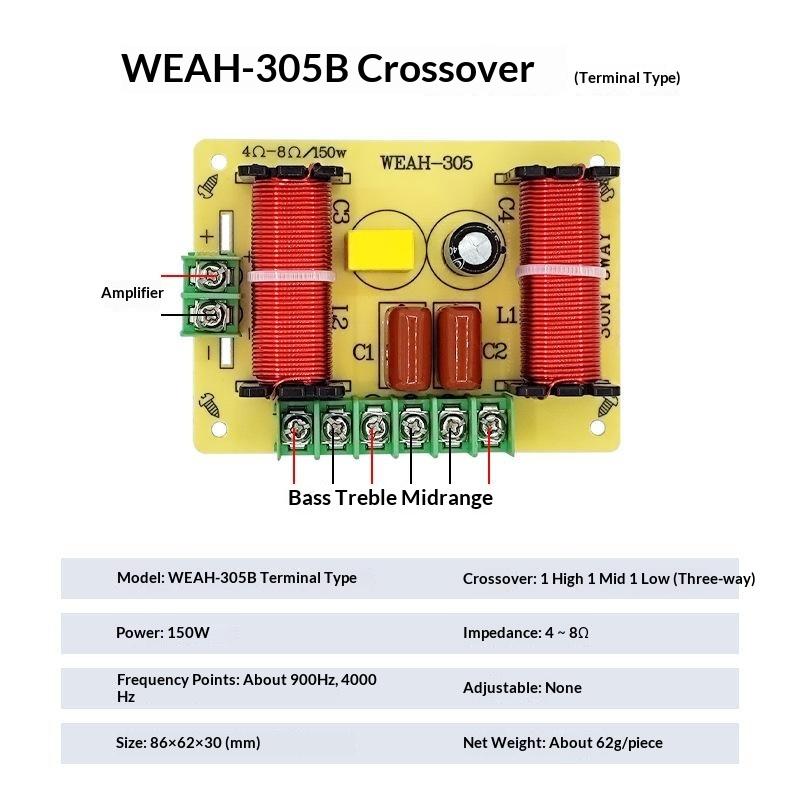 מחלק תדרים לרמקול Hifi 3 ערוצים 3Ch 150W מסנן קרוסאובר אודיו מחלק תדרים טרבל אלטו בס לשימוש ביתי