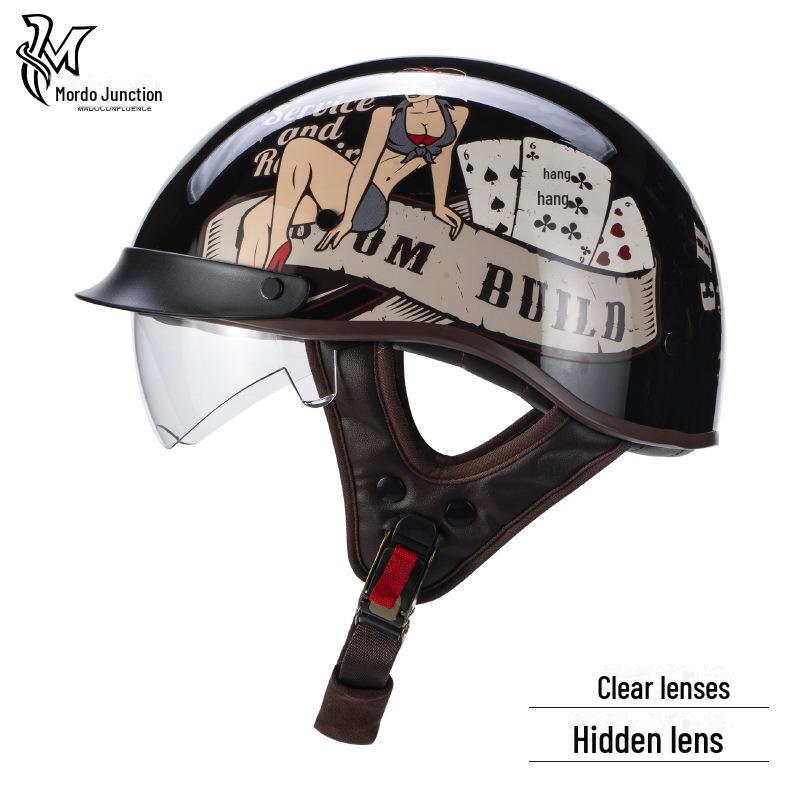 Cască de motocicletă retro certificată 3C, pentru toate anotimpurile, potrivită universal pentru bărbați și femei - jumătate de cască de vară