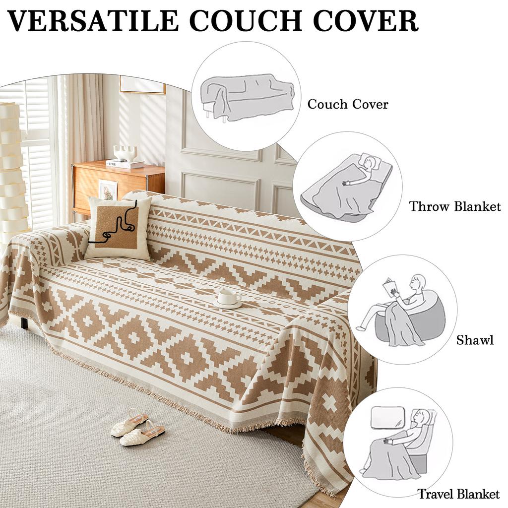 Couch Covers for Sofa Boho Sofa Covers Chenille Blanket Khaki Geometric Rhombic Diamond Couch Covers for Sectional Sofa L Shape