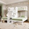 Etagenbett 90x200 3 Kinder EN747 zertifiziert Hochbett Holzbett Stauraumtreppe Jugendbett 3 Betten Lattenrost ohne Matratze Weiß