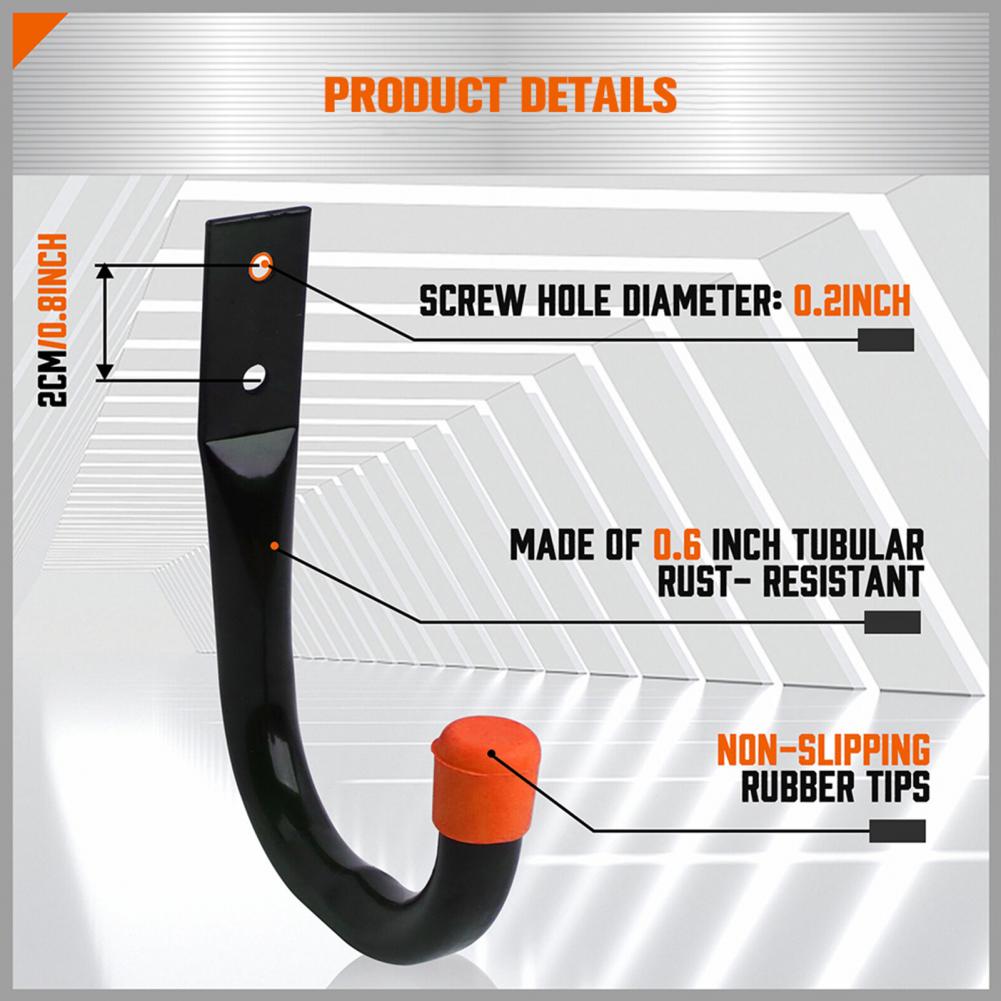 6 Pcs J-shaped Hook Wall Mount Hook for Hanging Bike Ladder Gardening Tools  Heavy Duty Storage Hook Garage Hanger Coated Iron