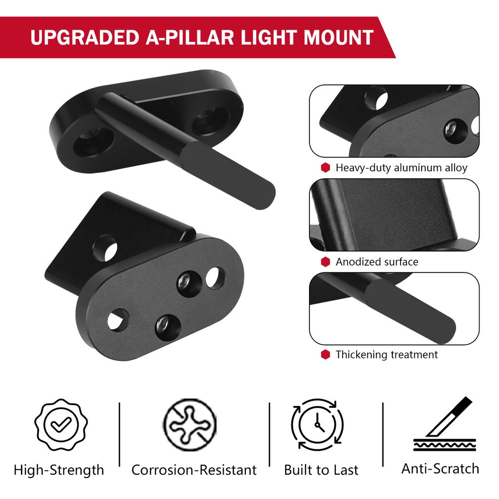 For Jeep Wrangler JK JKU A-Pillar Light Mount Kit Aluminum Hood Ditch LED Pod Brackets Windshield Mounting Bracket 2007-2018