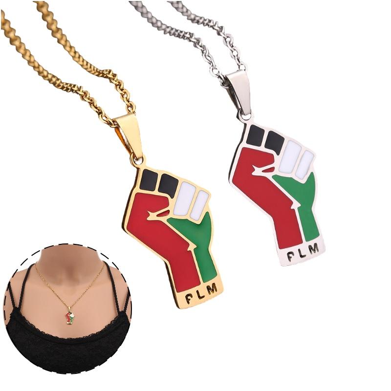 Stainless Steel Palestinian Map Pendant Necklace Ethnic Style Couple's Trendy Titanium Steel Accessory