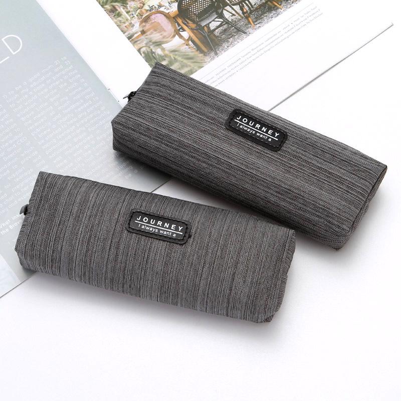 Creative Minimalist Striped Oxford Cloth Pencil Case - Plain Color Stationery for Elementary Students with Logo Print