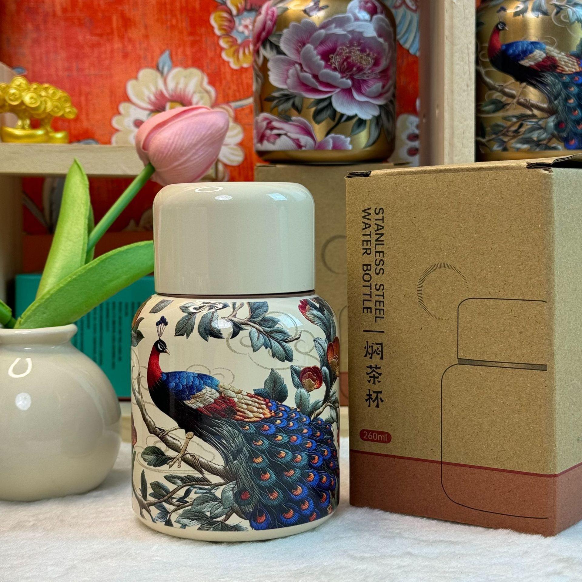 Мини-термос в ретро-китайском стиле из нержавеющей стали 316 с двойной крышкой 260ml