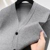 Men's V-Neck Knit Cardigan Autumn Winter Solid Color Double Pocket Sweater Coat Casual Commute Menswear Top