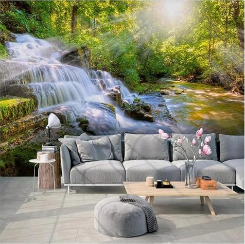 

Natural Scenery 3d Mural Waterfall Sunshine Forest Wallpaper Bedroom Living Room Decorative Wall Mural 200 cm(W) x 140 cm(H)