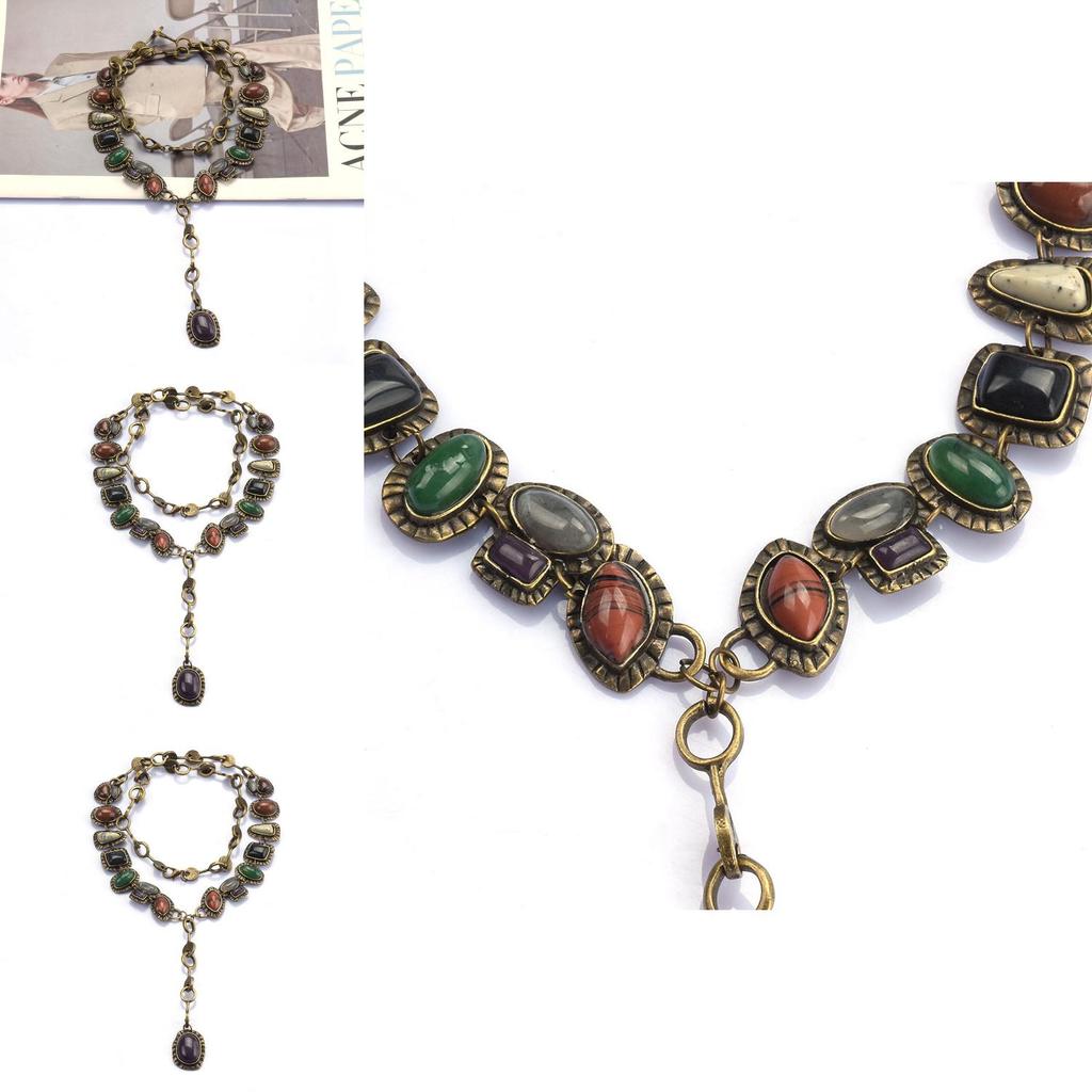 Bohemian Style Long Metal Necklace With Gem Accents For Women Summer Wear