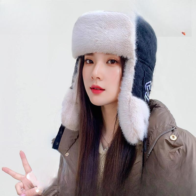 Winter Warm Cotton Hat Ear Protection Windproof Ski Hat Women Outdoor Riding Hat Flying Hat Corduroy Lei Feng Hat Men