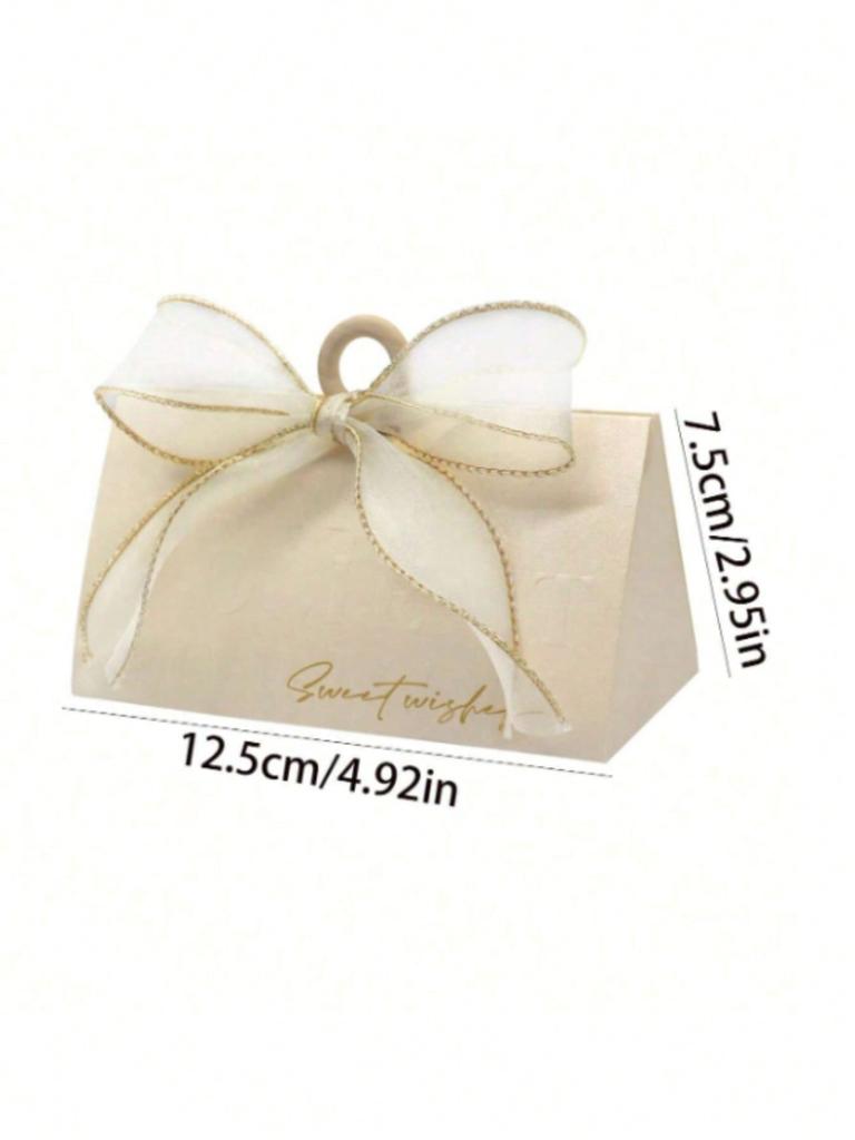 Home Party Decoration Supplies Wedding Candy Box Beige Wedding Gift Box Chocolate Gift Box With Wooden Beads and Ribbons 2pcs