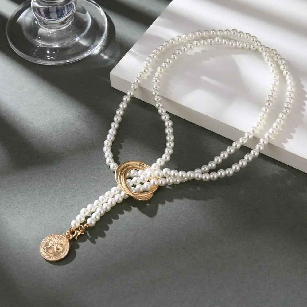 Long Vintage Pearl Pendant Necklace for Women Elegant Beaded Long Tassel Sweater Collar Chain Temperament Fashion Jewelry